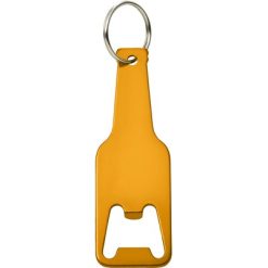 Portachiavi personalizzati, apribottiglie "bottiglia" giallo, metallo, alluminio, 9 x 3 x 0,3 cm