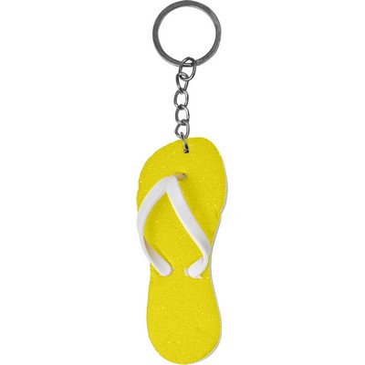 Portachiavi personalizzati "infradito" giallo, metallo, PVC, EVA, 8 x 3 x 0,5 cm