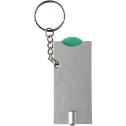 Portachiavi personalizzati, gettone da spesa, torcia LED verde chiaro, plastica, metallo, 6,8 x 2,9 x 0,8 cm