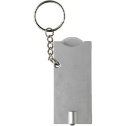 Portachiavi personalizzati, gettone da spesa, torcia LED argento, plastica, metallo, 6,8 x 2,9 x 0,8 cm