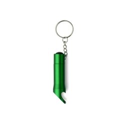 Portachiavi personalizzati, apribottiglie, torcia LED verde chiaro, metallo, alluminio, Ø1,7 x 7 cm