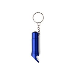 Portachiavi personalizzati, apribottiglie, torcia LED blu, metallo, alluminio, Ø1,7 x 7 cm