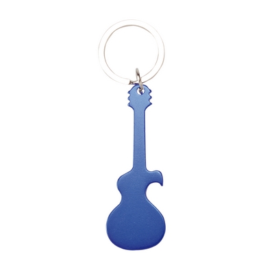 Portachiavi personalizzati, apribottiglie "chitarra elettrica" blu scuro, alluminio, 2,7 x 7,5 x 0,3 cm