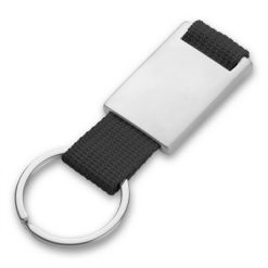 Portachiavi personalizzati con badge in metallolo nero, metallo, poliestere, 2,8 x 6,5 x 0,4 cm