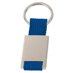 Portachiavi personalizzati con badge in metallolo blu scuro, metallo, poliestere, 2,8 x 6,5 x 0,4 cm
