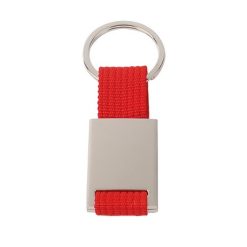 Portachiavi personalizzati con badge in metallolo rosso, metallo, poliestere, 2,8 x 6,5 x 0,4 cm