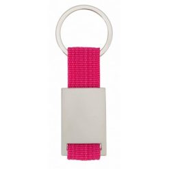 Portachiavi personalizzati con badge in metallolo rosa, metallo, poliestere, 2,8 x 6,5 x 0,4 cm