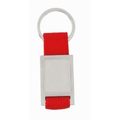 Portachiavi personalizzati con spazio per l'incisione rosso, metallo, poliestere, 2,7 x 6 x 0,6 cm