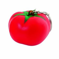 Portachiavi personalizzati, antistress di frutta o verdura bianco-rosso, PU, Ø4,5 x 3 cm