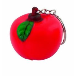 Portachiavi personalizzati, antistress di frutta o verdura nero-rosso, PU, Ø4,5 x 3 cm