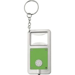 Portachiavi personalizzati, apribottiglie con lampadina LED verde, plastica, metallo, 7,2 x 3,9 x 0,8 cm