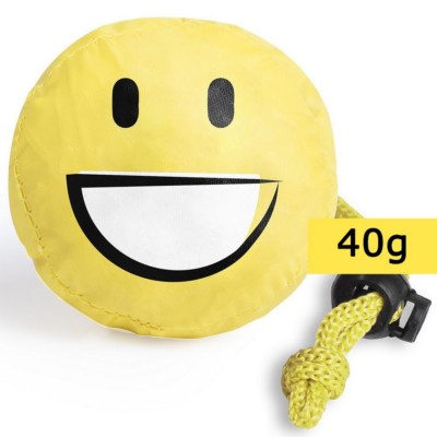 Borsa pieghevole in poliestere, "faccina sorridente", giallo, poliestere 190T, 40 x 38 cm