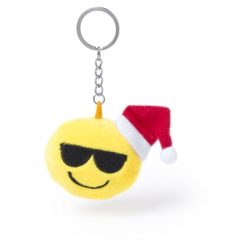 Portachiavi personalizzati, festivo "faccia sorridente" giallo, poliestere, 6 x 7,3 x 3,2 cm