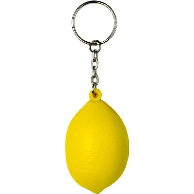 Portachiavi personalizzati, frutta antistress giallo, metallo, PU, 6,3 x 2 cm