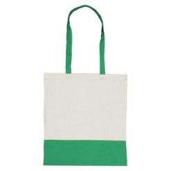 Borse in tessuto personalizzate verde, cotone 140 g/m2, 38 x 42 cm (maniglie 70 x 2 cm)