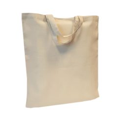 Borsa in cotone con stampa, 38x42 cm, ecrù, manico corto