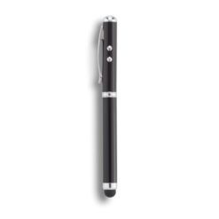 Penna 4 in 1, touch pen, puntatore laser, torcia, nero, INOX, 12,0 x Ø 0,8 cm.
