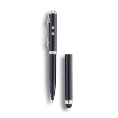 Penna 4 in 1, touch pen, puntatore laser, torcia, nero, INOX, 12,0 x Ø 0,8  cm. - Cintapunto® Italia