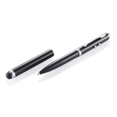 Penna 4 in 1, touch pen, puntatore laser, torcia, nero, INOX, 12,0 x Ø 0,8  cm. - Cintapunto® Italia