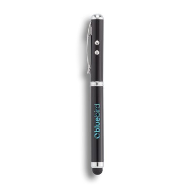 Penna 4 in 1, touch pen, puntatore laser, torcia, nero, INOX, 12,0 x Ø 0,8  cm. - Cintapunto® Italia