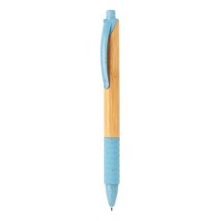 Penne personalizzate ecologiche, blu, bambù, paglia di grano, 14,2 x Ø 1,1 cm
