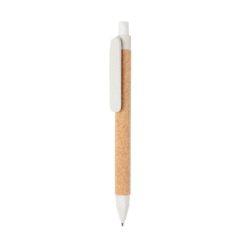 Penne personalizzate ecologico, bianco, Sughero. paglia di grano, 14 x Ø 1,1 cm