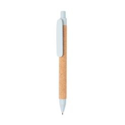 Penne personalizzate ecologico, blu, Sughero. paglia di grano, 14 x Ø 1,1 cm