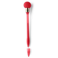 Penne personalizzate "lampadina" con cappuccio, rosso, plastica, gomma, metallo, Ø1,7 x 19 cm
