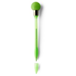 Penne personalizzate "lampadina" con cappuccio, verde, plastica, gomma, metallo, Ø1,7 x 19 cm