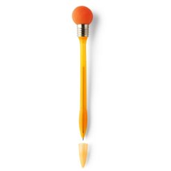 Penne personalizzate "lampadina" con cappuccio, arancione, plastica, gomma, metallo, Ø1,7 x 19 cm