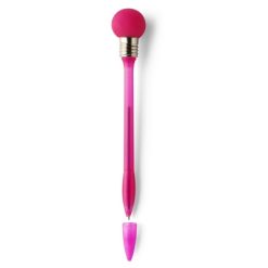 Penne personalizzate "lampadina" con cappuccio, rosa, plastica, gomma, metallo, Ø1,7 x 19 cm