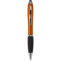 Penne personalizzate, touch pen, arancione, ABS, gomma, Ø1,3 x 13,3 cm