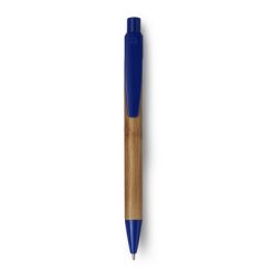 Penna in bambù personalizzata, blu scuro, bambù, plastica, Ø1,1 x 14,2 cm