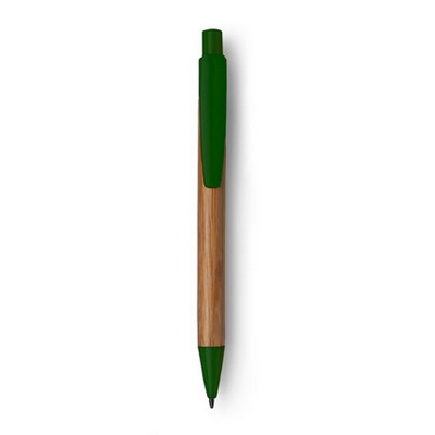 Penna in bambù personalizzata, verde, bambù, plastica, Ø1,1 x 14,2 cm