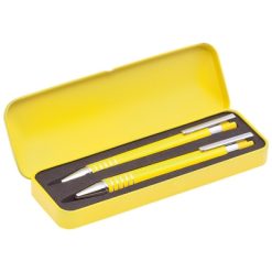 Set scrittura personalizzato, penna e portamine, giallo, metallo, Ø1,1 x 13,2 cm