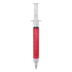 Penne personalizzate "siringa", rosso, plastica, Ø2 x 12,8 cm