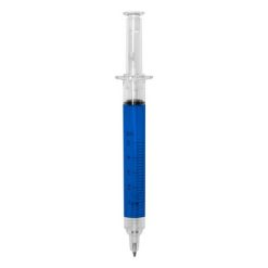 Penne personalizzate "siringa", blu, plastica, Ø2 x 12,8 cm