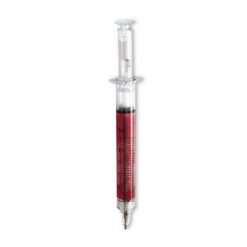 Penne personalizzate "siringa", rosso, plastica, Ø2 x 12,8 cm