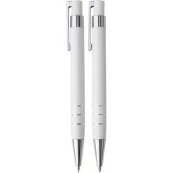 Set scrittura personalizzato, portamine e penna a sfera, bianco, PU, alluminio, ABS, 14,8 x 4,3 x 2,5 cm