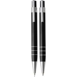 Set scrittura personalizzato, portamine e penna a sfera, nero, PU, alluminio, ABS, 14,8 x 4,3 x 2,5 cm