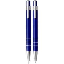 Set scrittura personalizzato, portamine e penna a sfera, blu scuro, PU, alluminio, ABS, 14,8 x 4,3 x 2,5 cm