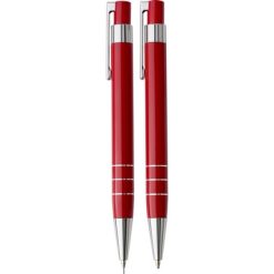 Set scrittura personalizzato, portamine e penna a sfera, rosso, PU, alluminio, ABS, 14,8 x 4,3 x 2,5 cm