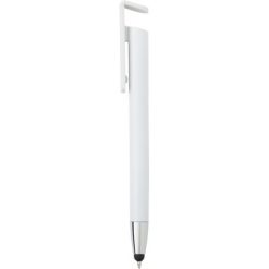Penne personalizzate, touch pen, supporto per telefono, bianco, ABS, Ø1,1 x 14,6 cm