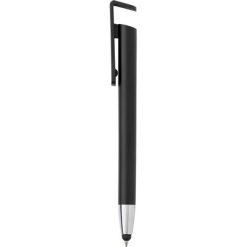 Penne personalizzate, touch pen, supporto per telefono, nero, ABS, Ø1,1 x 14,6 cm