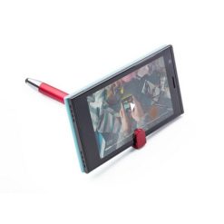 Penne personalizzate, touch pen, supporto per telefono, rosso, ABS, Ø1,1 x 14,6 cm