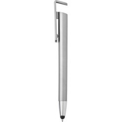 Penne personalizzate, touch pen, supporto per telefono, argento, ABS, Ø1,1 x 14,6 cm