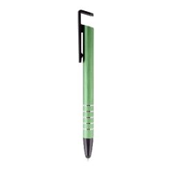 Penne personalizzate, touch pen, supporto per telefono, verde, alluminio, plastica, Ø 1 x 14,5 cm
