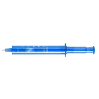 Penne personalizzate "siringa", blu, ABS, Ø1,3 x 13,2 cm