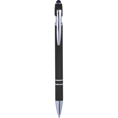 Penne personalizzate, touch pen, nero, ABS, alluminio, Ø 1,4 x 14,4 cm