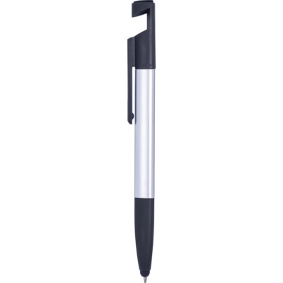 Penne personalizzate multifunzionali 6 in 1, touch pen, supporto per telefono, gomma, righello, cacciavite, nero, ABS, Ø 1,5 x 15,5 cm